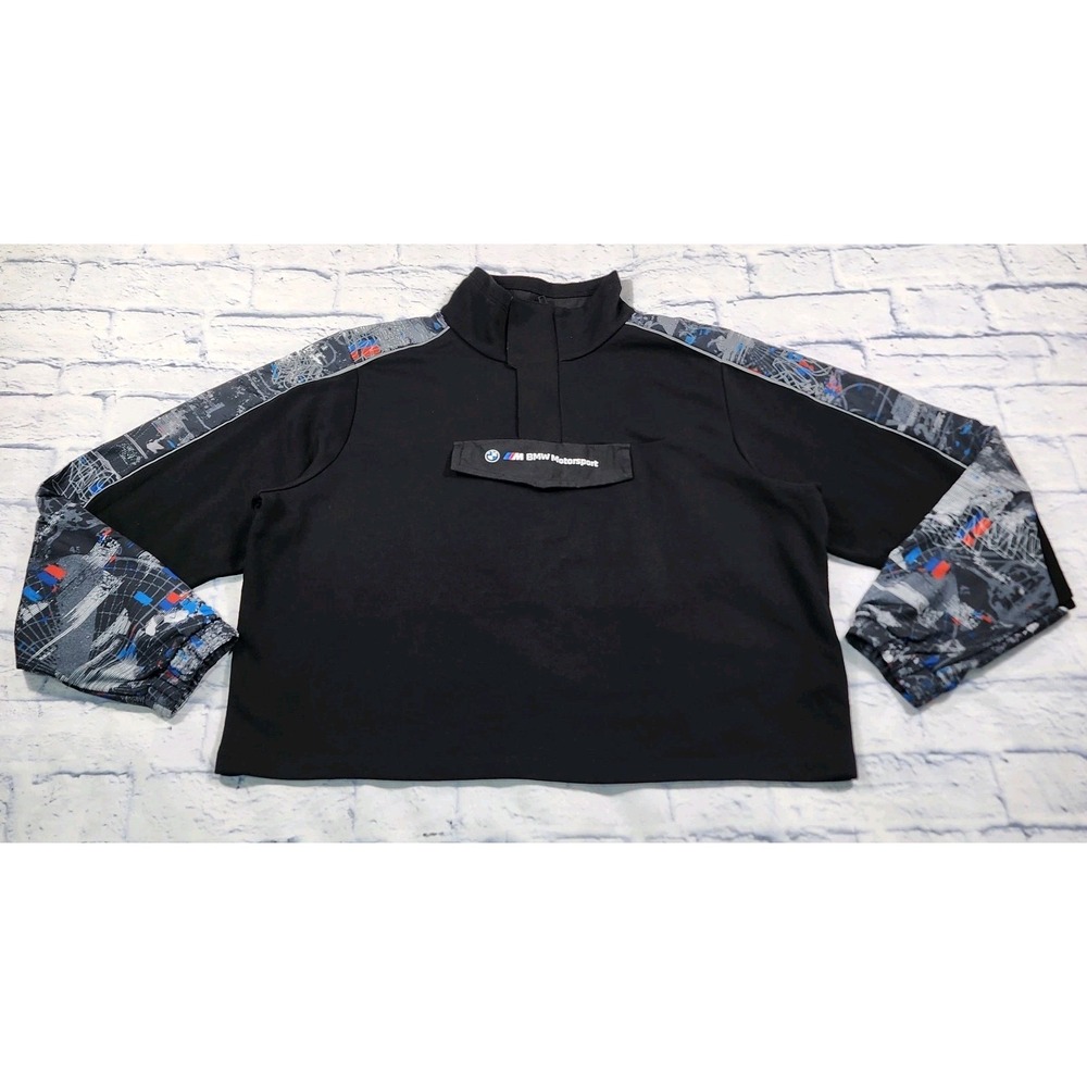 Puma X BMW M Motorsport Street WOMENS XL 1/2 Zip Crop Jacket Pullover Black